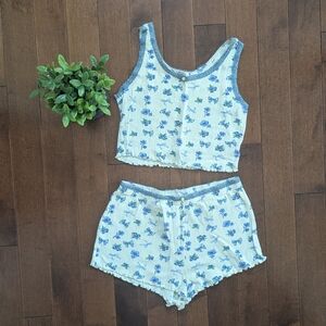 FLORAL BLUEBERRY LACE TRIM PJ SET